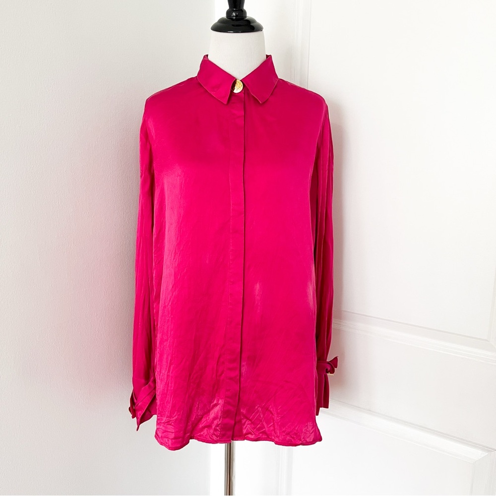 Uterque Fuchsia Pink Button-Down Silk Shirt - Small